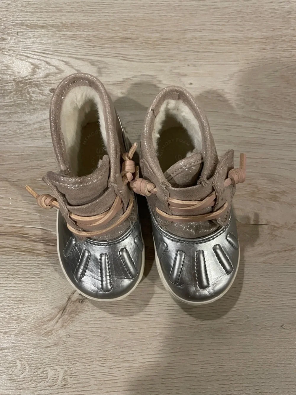 Baby S Metallic Silver and Blush Sperry Boots